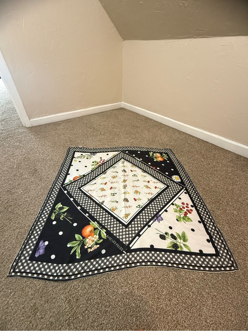 Avec Les Filles Black and White Floral Fruit Print Scarf